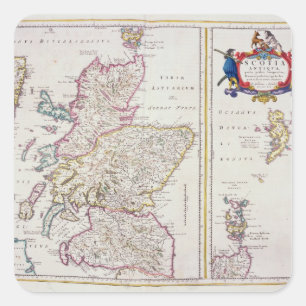 Karte von Schottland, c.1700 Quadratischer Aufkleber