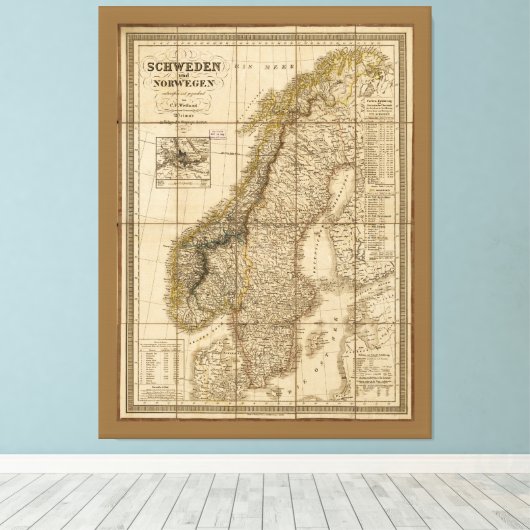 Karte von Schweden und Norwegen (1847) Leinwanddruck (Insitu (Holzboden))