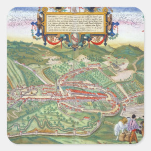 Karte von Serravalle, von 'Civitates Orbis Quadratischer Aufkleber