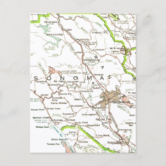 Karte von Sonoma County CA Postkarte (Vorderseite)