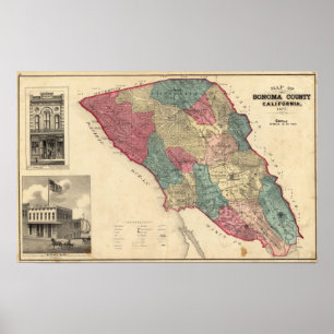 Karte von Sonoma County Kalifornien Poster