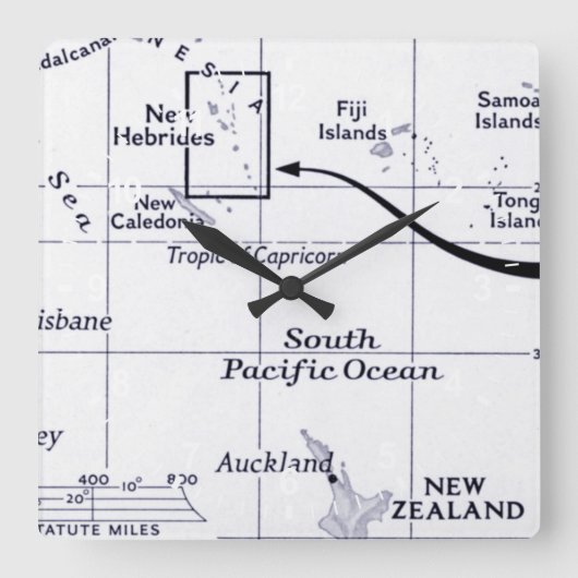 Karte von South- Pacificozean Quadratische Wanduhr (Vorderseite)