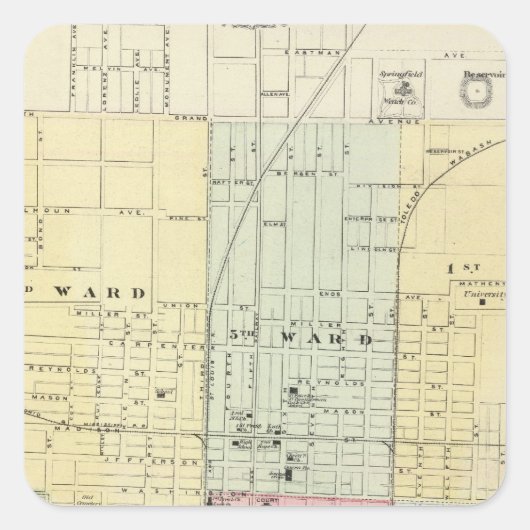 Karte von Springfield City Quadratischer Aufkleber (Vorderseite)