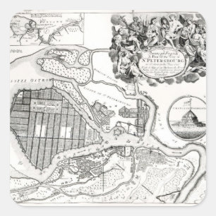 Karte von St.Petersburg Quadratischer Aufkleber