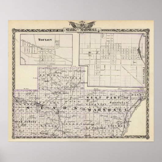 Karte von Stark und westlich von Marshall-Landkrei Poster (Vorne)