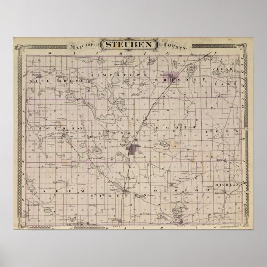 Karte von Steuben Landkreis Indiana Poster (Vorne)