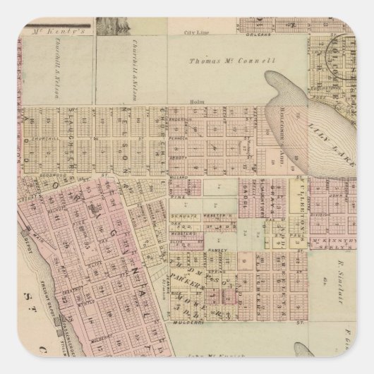 Karte von Stillwater, Landkreis Washington, Minnes Quadratischer Aufkleber (Vorderseite)