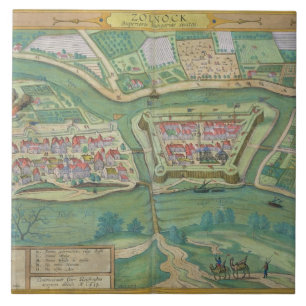 Karte von Szolnok, von "Civitates Orbis Terrarum" Fliese