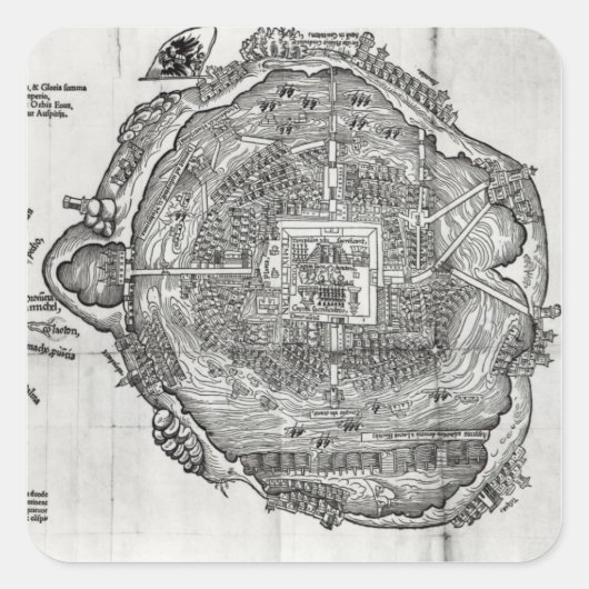 Karte von Tenochtitlan Quadratischer Aufkleber (Vorderseite)