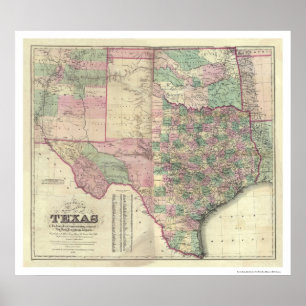 Karte von Texas-Gebiet durch Colton 1872 Poster