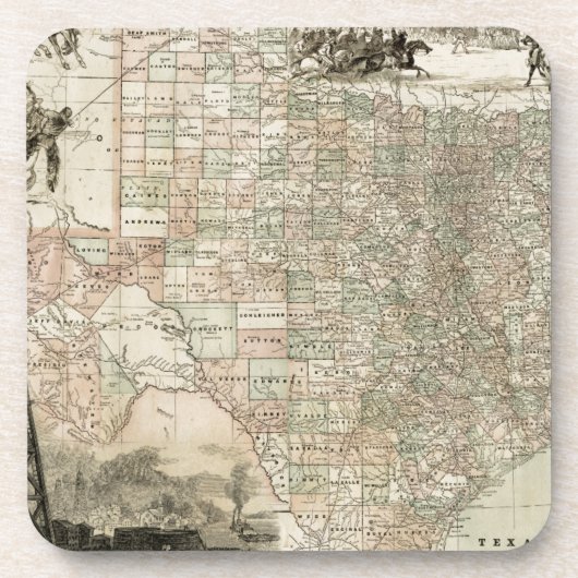 Karte von Texas mit Landkreis Borders Getränkeuntersetzer (Vorderseite)