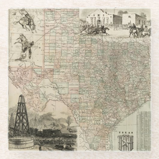 Karte von Texas mit Landkreis-Grenzen Glasuntersetzer (Vorderseite)