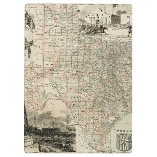 Karte von Texas mit Landkreis-Grenzen Klemmbrett (Rückseite)