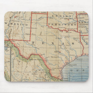Karte von Texas mit Städten und Flüssen - Antike Mousepad