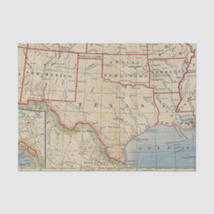 Karte von Texas und von umgebenden Staaten circa Seidenpapier