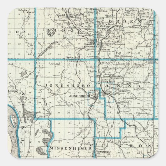 Karte von Union County Quadratischer Aufkleber (Vorderseite)