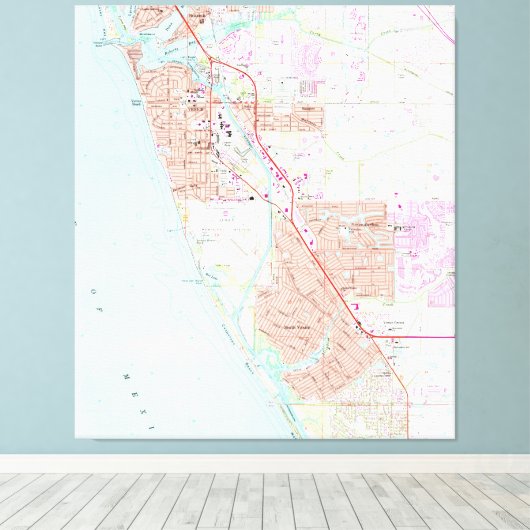 Karte von Venedig Florida (1973) Leinwanddruck (Insitu (Holzboden))