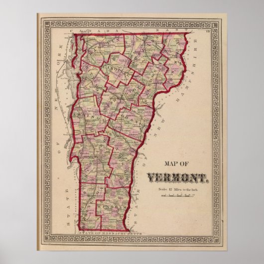 Karte von Vermont Poster (Vorne)