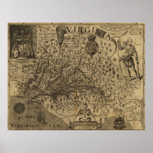 Karte von Virginia von John Smith (1624) Poster (Vorne)
