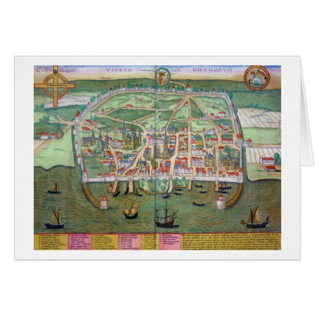 Karte von Visby, von "Civitates Orbis Terrarum" (Vorderseite (Horizontal))