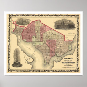 Karte von Washington DC und von Georgetown 1862 Poster