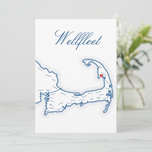 Karte von Wellfleet auf Cape Cod für Hochzeitstisc (Stehend Vorderseite)