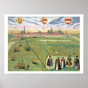 Karte von Wilnis, von "Civitates Orbis Terrarum" v Poster