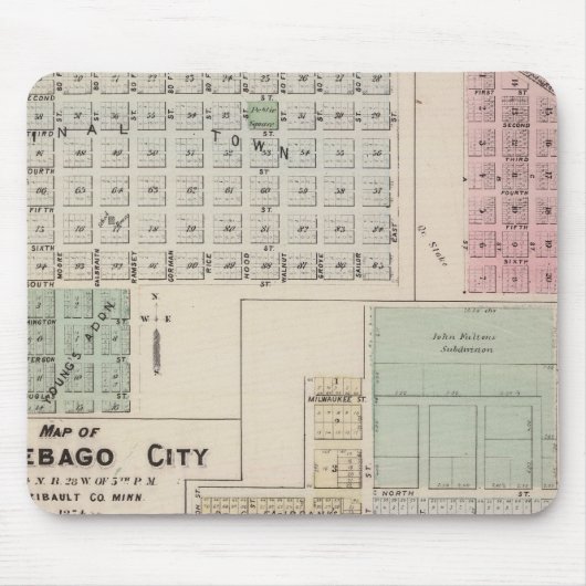Karte von Winnebago City Map of Blue Earth, Minnes Mousepad (Vorne)