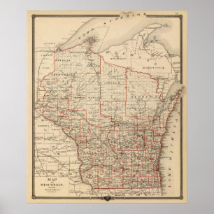 Karte von Wisconsin mit den Senatoralbezirken Poster
