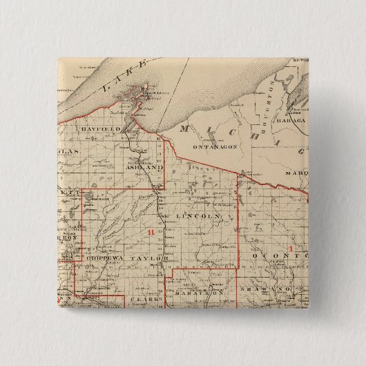Karte von Wisconsin mit Senatoralbezirken Button (Vorderseite)