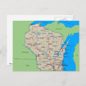 Karte von Wisconsin-Postkarten (Grün) (Vorne/Hinten)