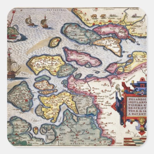 Karte von Zeeland, c.1560 Quadratischer Aufkleber (Vorderseite)
