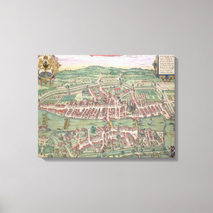 Karte von Zürich, von "Civitates Orbis Terrarum" Leinwanddruck