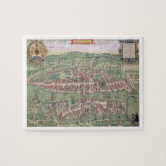 Karte von Zürich, von "Civitates Orbis Terrarum" Puzzle (Horizontal)