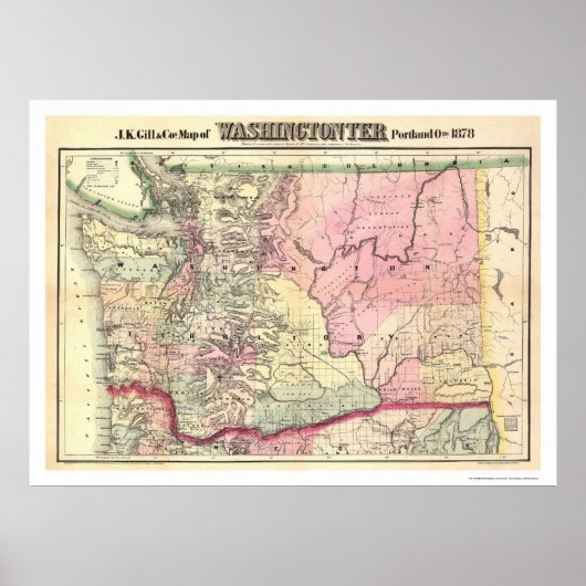 Karte Washington Territory von JK Gill 1878 Poster (Vorne)