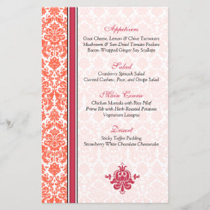 Karte Watermelon Coral Damask Menu Card Version 2