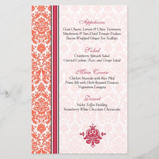Karte Watermelon Coral Damask Menu Card Version 2 (Vorderseite)