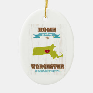 Karte Worcesters, Massachusetts - Zuhause ist wo Keramikornament
