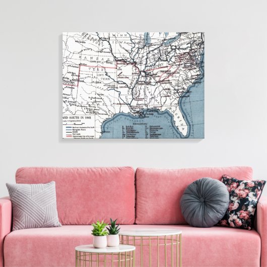 KARTE: ZIVILER Krieg, 1861 Leinwanddruck (Insitu (Wohnzimmer))