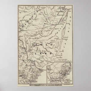 Karte Zululand mit den angrenzenden Grenzen Poster