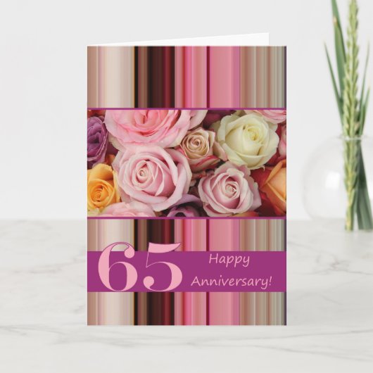 Karte zum 65. Hochzeitstag -Pastellrosen-Streifen (Vorderseite)