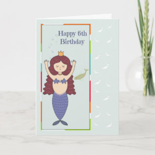 Karte zum 6. Geburtstag mit Meerjungfrau und Fisch