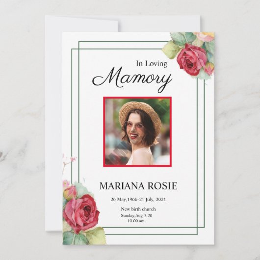 Karte zur Ankündigung von Blumenbeerdigungen (Vorderseite)