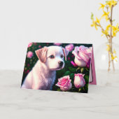 Karte zur Erfassung von weißem Hund und Rose (Gelbe Blume)