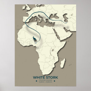 Karte zur Migration von Weißstorchen - Minimalisti Poster