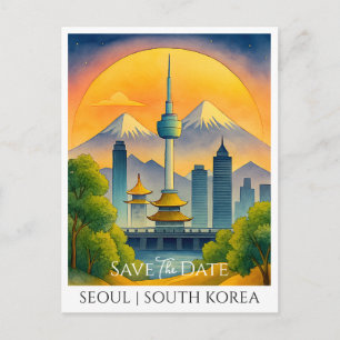 Karte zur Vorabanzeige Seoul Südkorea Aquarell