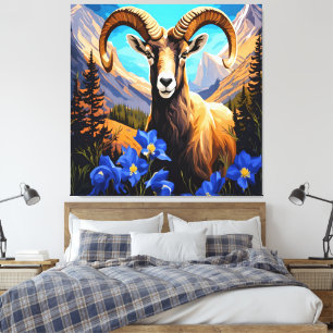 Karteikarte eines Dickhornschafs aus Colorado Blau Leinwanddruck