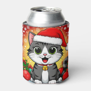 Karteikarte Katze in Santa-Mütze mit Weihnachtsdek Dosenkühler