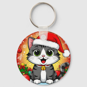 Karteikarte Katze in Santa-Mütze mit Weihnachtsdek Schlüsselanhänger