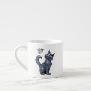 Karteikarte Katze mit Maus Espressotasse